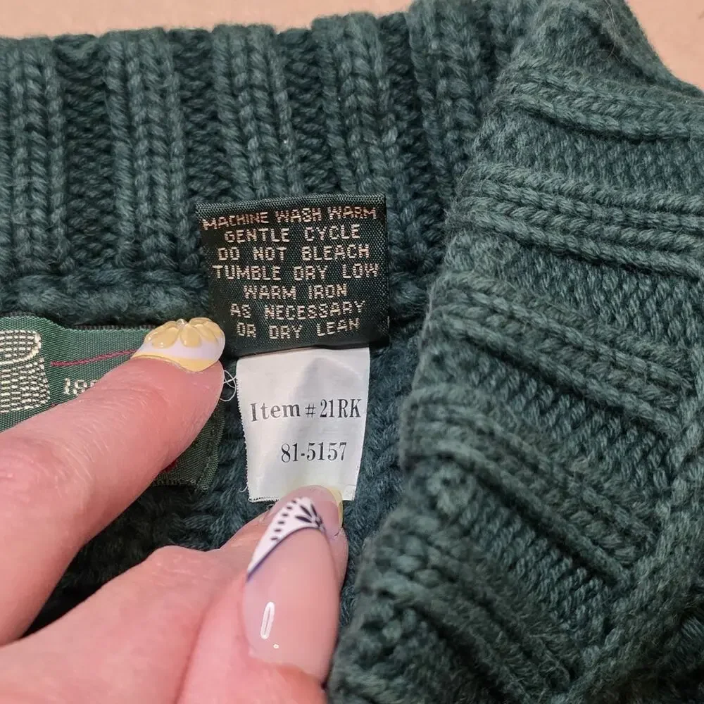 Orvis Vintage Sweater Mens Large Green Fisherman Chunky Knit Pullover USA Made